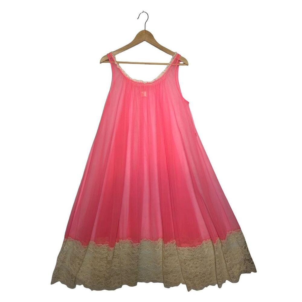 DEENA Sheer Hot Pink Negligee, Nightgown One Size - Picture 3 of 15